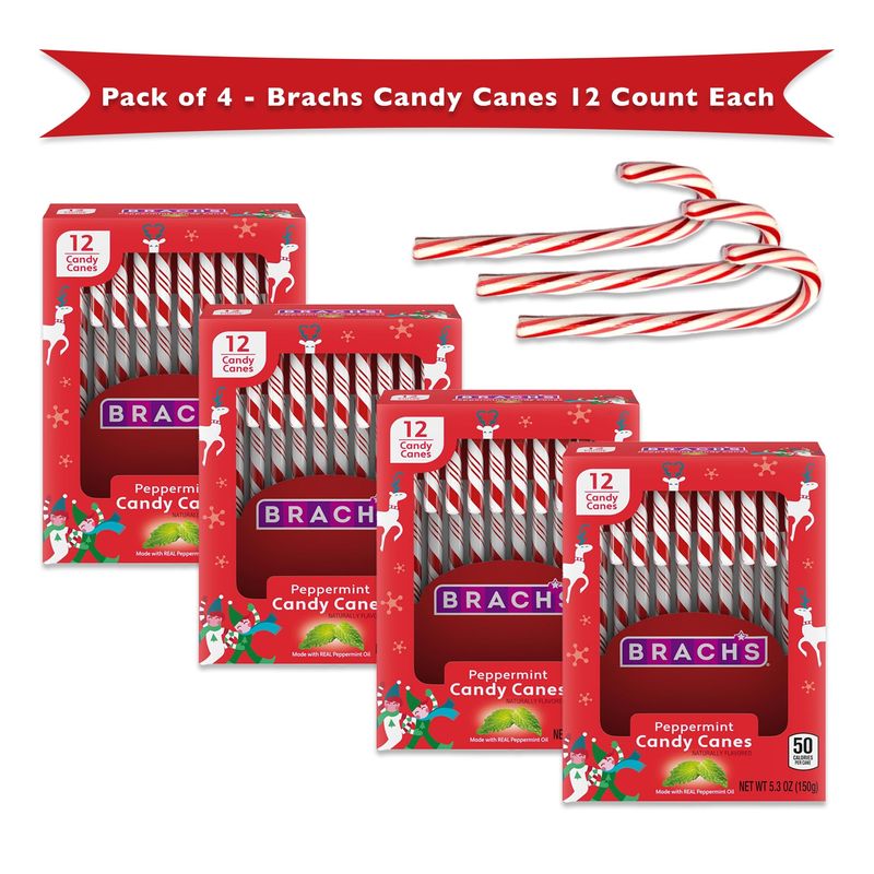 Brachs Peppermint Candy Canes Bulk 48 Pack of Candy Canes Individually Wrapped, Candy Cane, Christmas Candy Canes, Candycane, Holiday Candy Bulk (Set of 4 x 12 packs)