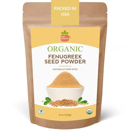SPICY ORGANIC Fenugreek Powder - 8 OZ - USDA Certified Organic - Freshly Ground Indian Fenugreek Seeds for Hair, Tea &amp; Robust Seasoning Spice in Cooking