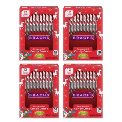 Brachs Peppermint Candy Canes Bulk 48 Pack of Candy Canes Individually Wrapped, Candy Cane, Christmas Candy Canes, Candycane, Holiday Candy Bulk (Set of 4 x 12 packs)