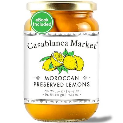 CASABLANCA MARKET Moroccan Preserved Lemons - Authentic Moroccan Preserved Lemons in Jar - Whole Non-GMO Preserved Lemon - Preserved Lemons for Couscous or Tagine Pot for Moroccan Cooking (13oz)