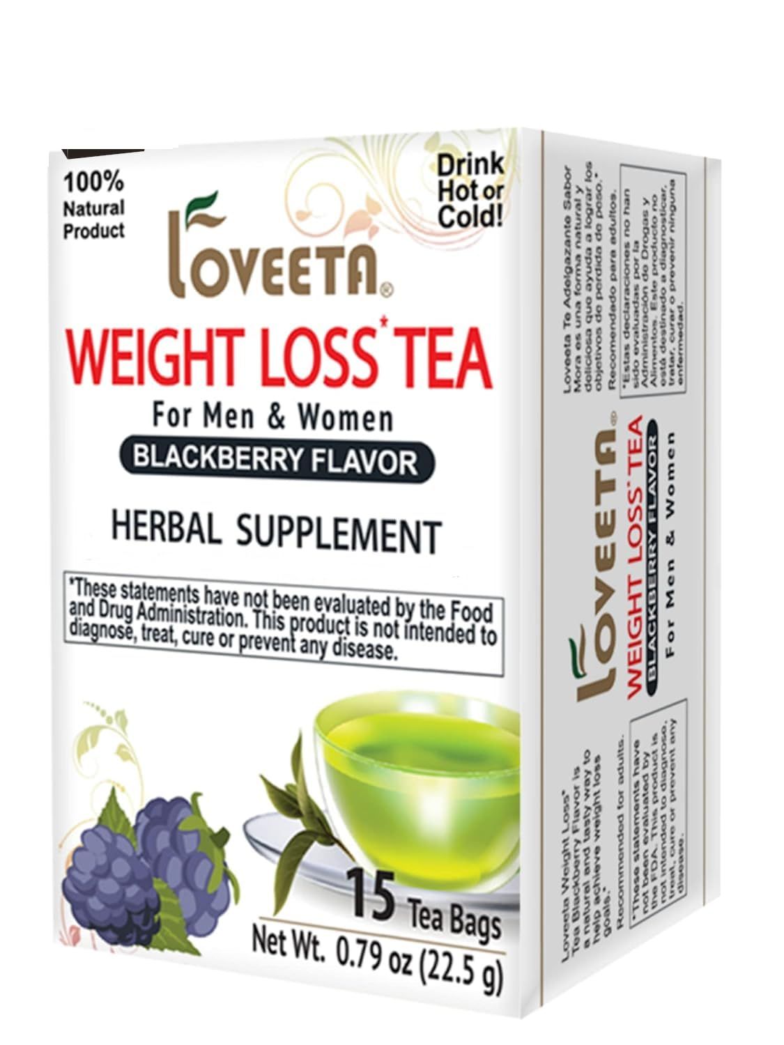 Loveeta Wellness Weight Loss Tea Blackberry - 15 Tea Bags (Gmo Free, Gluten Free, Dairy Free, Sugar Free &amp; 100% Natural)