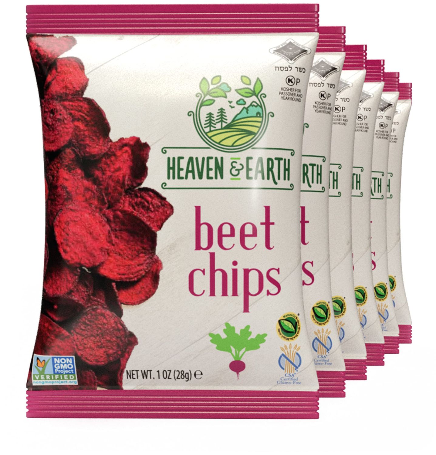 Heaven &amp; Earth Beet Chips 1oz (6 Pack) Crisp and Delicious | Gluten Free | Certified Kosher (including Passover)