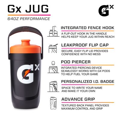 Gatorade Gx Performance Jug, 64oz, Leakproof, Non Slip Grip, Great for Athletes, Black