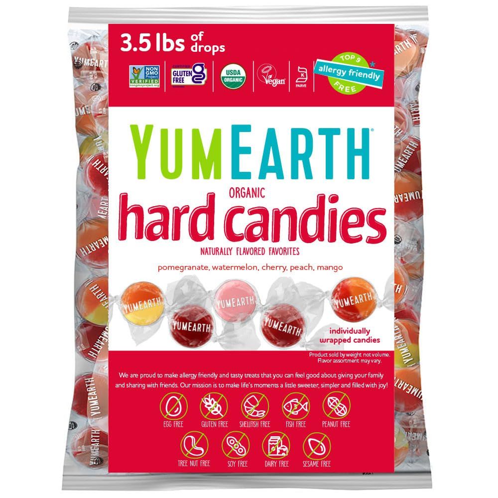 YumEarth Organic Fruit Drops Variety Pack - Fruit Flavored Natural Hard Candy, Fruit Candy for Kids - Allergy Friendly, Non GMO, Gluten Free, Vegan - Assorted Flavors, 56 Ounce (Packaging May Vary)