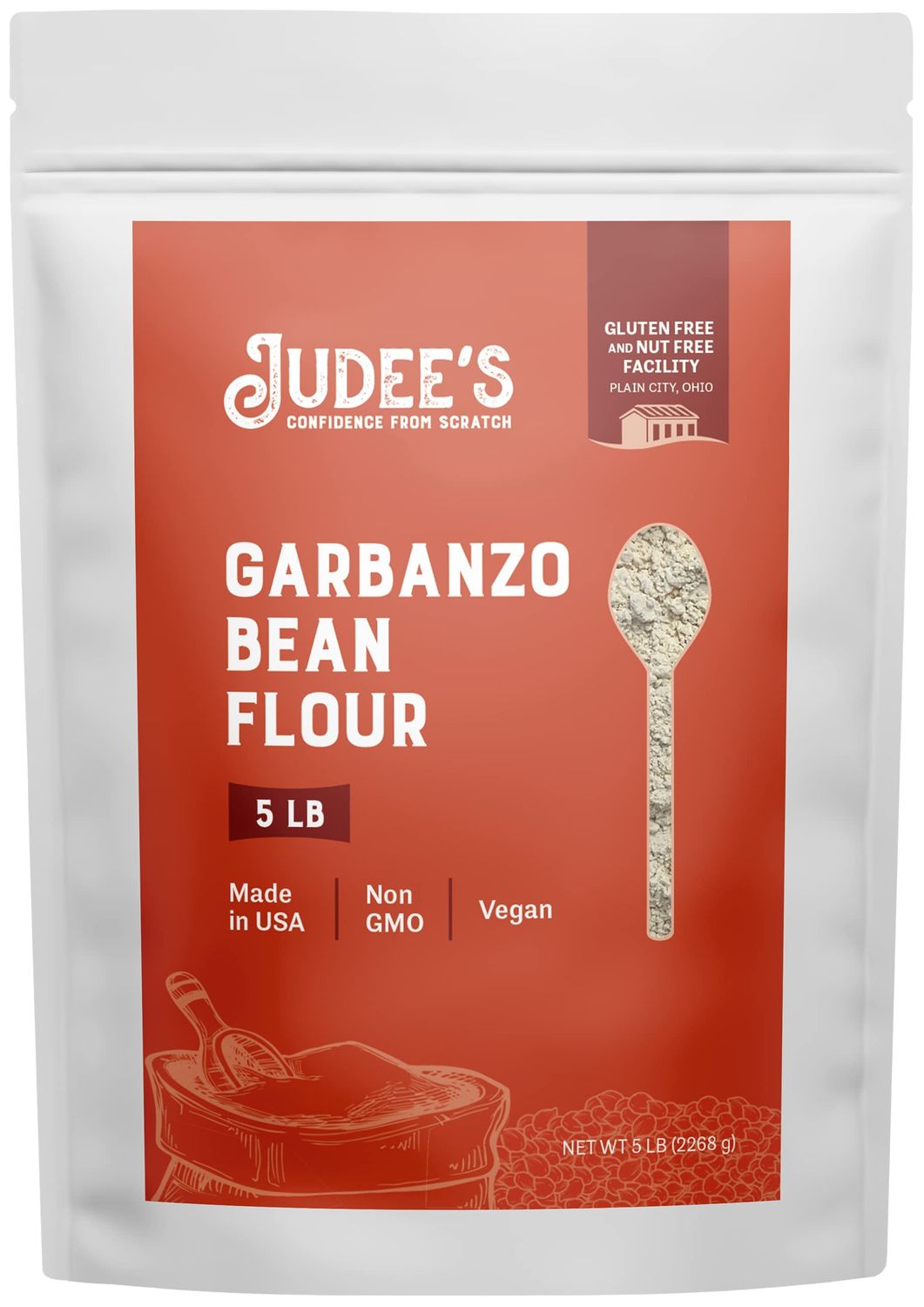 Judee&#39;s Chickpea Flour 5 lb - Non-GMO, Vegan, Made in USA Garbanzo Bean Flour - Great for Making Tortillas, Socca, Banana Bread, and Chickpea Fritters - Gluten-Free and Nut-Free