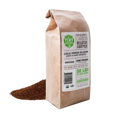 Tiny Footprint Coffee - Organic Cold Brew &amp; Press Elixir | Blend of Light &amp; Dark Roasts | Shade-Gown Ground Coffee, Carbon Negative, 16 Ounce