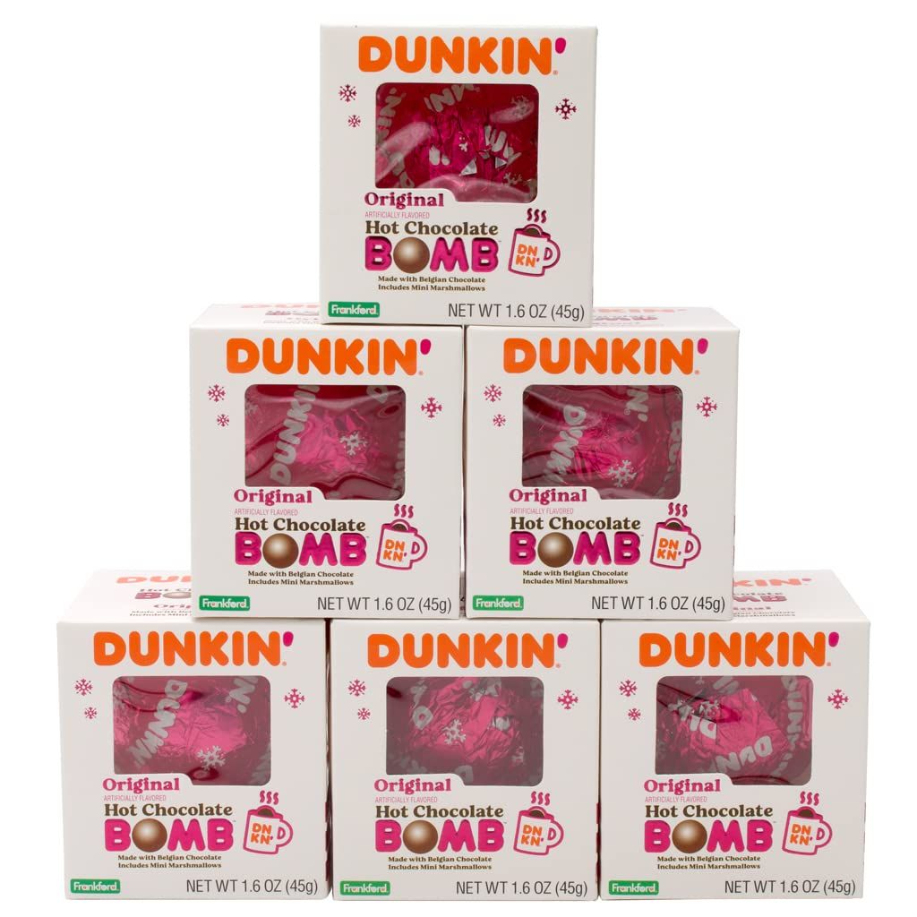 Dunkin&#39; Original Hot Chocolate Bomb, Melting Milk Chocolate Ball Filled with Mini Marshmallows, 1.6 ounce, Pack of 6 Hot Cocoa Treats, Stocking Stuffer &amp; Christmas Gifts