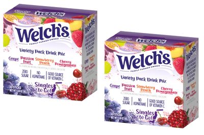 Welch&#39;s Singles To Go Powdered Drink Mix 40ct Variety Pack - Pack of 2-4 Delicious Flavor in Each Box - Grape, Passionfruit, Strawberry Peach, and Cherry Pomegranate