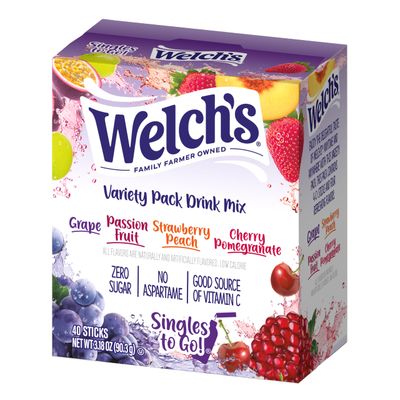 Welch's Singles To Go Powdered Drink Mix 40ct Variety Pack - Pack of 2-4 Delicious Flavor in Each Box - Grape, Passionfruit, Strawberry Peach, and Cherry Pomegranate