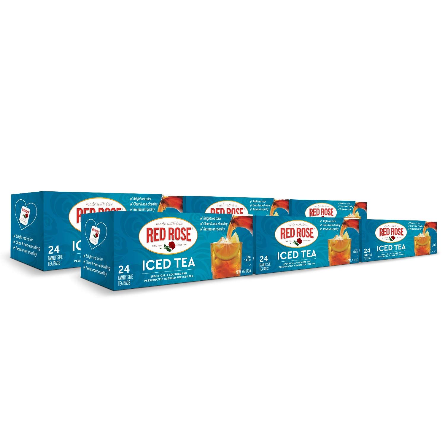 Red Rose Family Size Iced Tea 24 Individually Wrapped Tea Bags Pack of 6 Full Flavored Refreshing Brewed Hot Served Cold Iced Tea