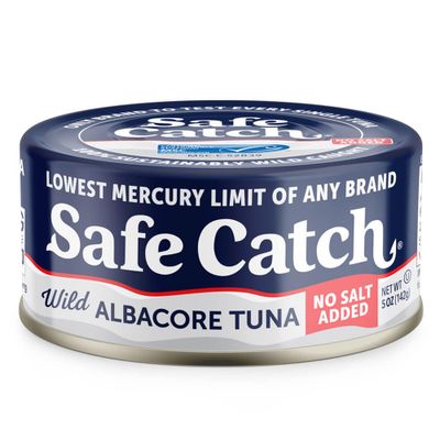 Safe Catch Canned Lowest Mercury Limit Albacore Tuna Fish No Salt Added, Wild Caught, Gluten-Free, Kosher, Whole30 Approved, Keto, 5oz Can, 6-Pack