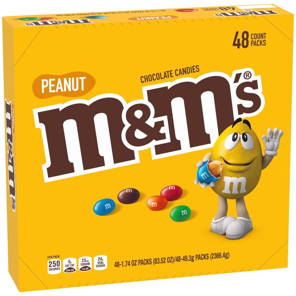 M&amp;M&#39;S Full Size Peanut Milk Chocolate Candy Bulk Pack, 1.74 oz, 48 ct Box