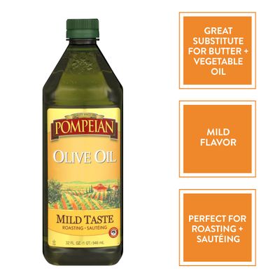 Pompeian Mild Taste Olive Oil, Perfect for Roasting &amp; Sauteing, Naturally Gluten Free, Non-Allergenic, Non-GMO, 32 FL. OZ.