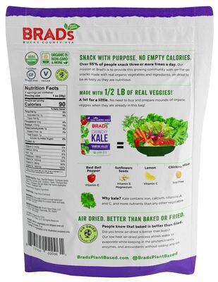 Brad's Plant Based Organic Crunchy Kale, Vampire Killer, 3 Bags, 6 Servings Total