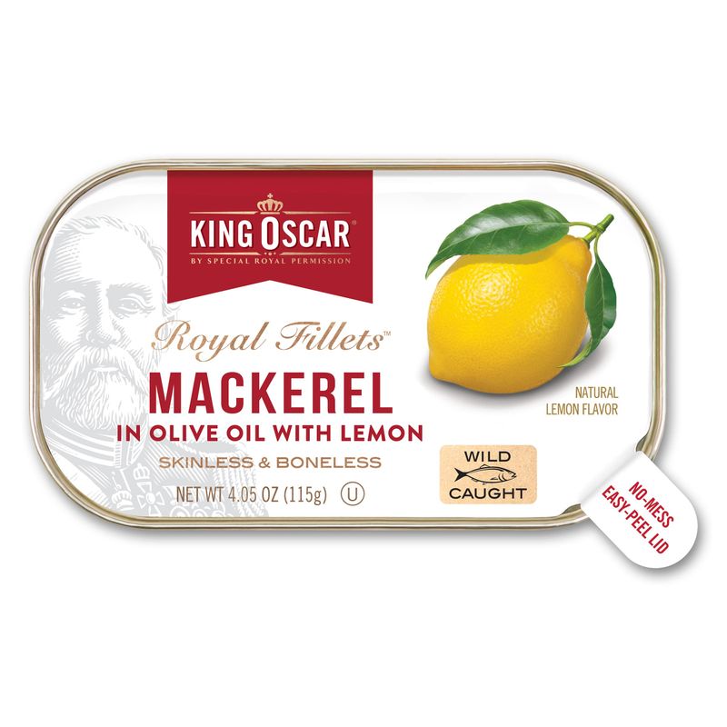 King Oscar Mackerel in Olive Oil with Lemon, 4.05 Ounce Cans (Pack of 12), Skinless &amp; Boneless, Wild Caught Canned Mackerel