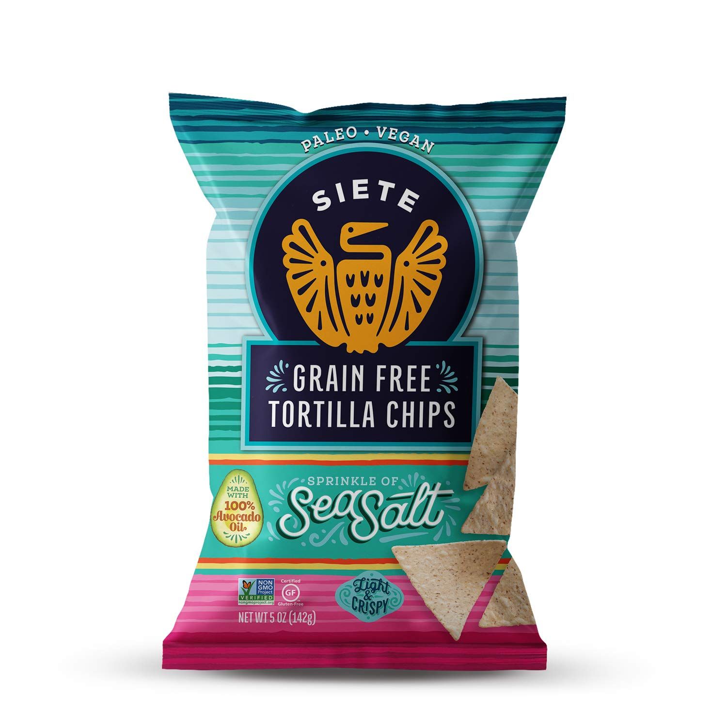 Siete Grain Free Tortilla Chips | Gluten Free Chips | Paleo &amp; Vegan Snacks | Non GMO | Sea Salt, 5 Ounce (Pack of 12)
