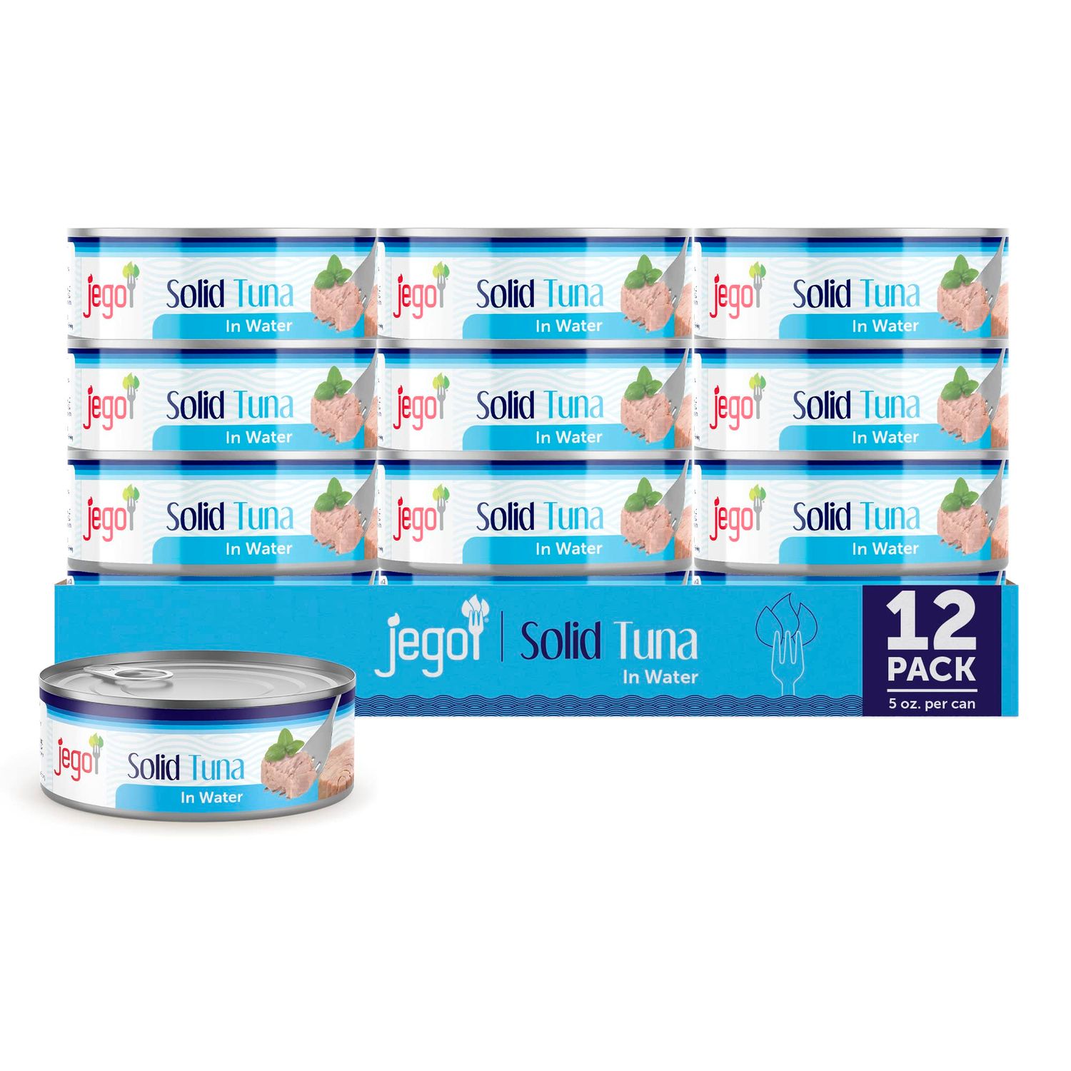 Jego Solid Tuna in Water | Wild Natural Catch Tuna | Keto | Low Carb | Gluten Free | Soy Free | Canned | Ready to eat | Pack of 12 | 5oz can