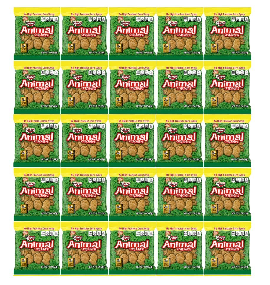 Animal Crackers, Crackers individual bags, Variety Crackers Snack Bulk Packs - Graham Cracker, Keebler, Whole Grain, No High Fructose Corn Syrup, 1 oz Packets. (Pack of 25)