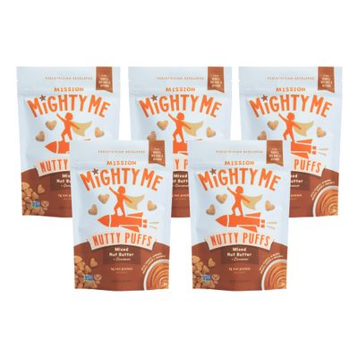 Mission MightyMe Nutty Puffs - Mixed Nut Butter Puffs for Babies + Kids - Pediatrician Developed - USDA Organic Peanut and Tree Nut - Plant-Based Protein, Gluten-Free - Cinnamon Flavor (1.5oz, 5-Pack)