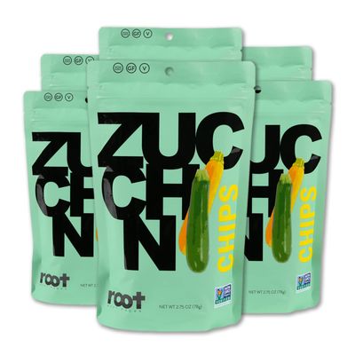 Root Foods Zucchini Chips, Natural Veggie Snack, Non-GMO Vegetable Crisps, Good for Adults, Kids, Vegan, Gluten Free, Halal, 6 pack