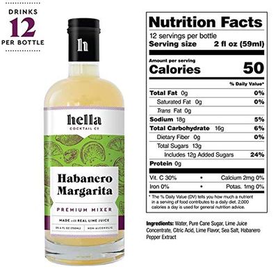 Hella Cocktail Co. Premium Habanero Margarita Mixer | Made with Real Lime Juice and Habanero Pepper, Margarita Mix Ready-to-Mix for The Perfect Spicy Margarita or Non Alcoholic Margarita