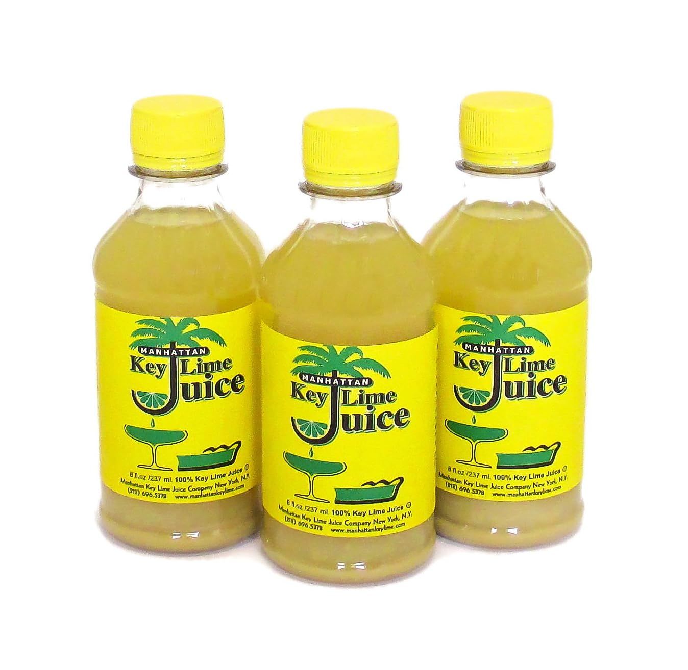 Manhattan Key Lime Juice 8 Oz - All-Natural, Fresh for Baking &amp; Mixing Beverages, 3 Bottles