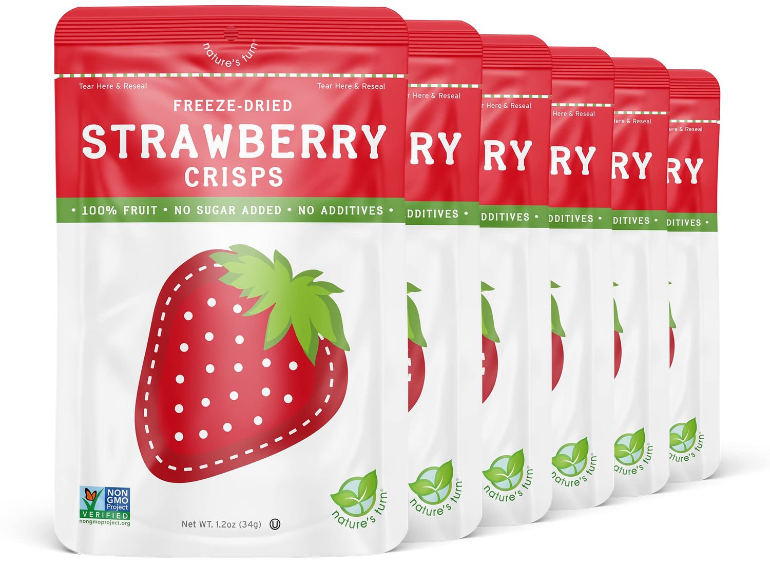 Nature&#39;s Turn Freeze-Dried Fruit Snacks, Strawberry Crisps, Pack of 6 (1.2 oz Each)