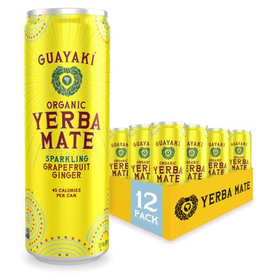 Guayak Yerba Mate, Sparkling Energy Drink Alternative, Organic Grapefruit Ginger Flavor, 12 Oz (Pack of 12), 80mg Natural Caffeine, Smooth Energy &amp; Focus, Carbonated Beverage