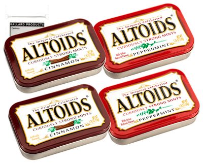 Altoids Curiously Strong Mints Variety Pack of 4-2 each of Altoids Peppermint and Altoids Cinnamon Mints - Favorite Flavors of Altoids Breath Mints - Bundle with Ballard Products Pocket Bag