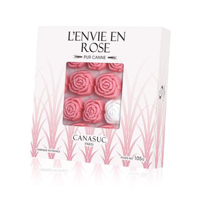 Canasuc Paris, L&#39; Envie en Rose Pur Sucre de Canne,Window Gift Box of 36 Assorted French Molded Rose Sugar Pieces, White &amp; Rose, 3.35 Oz