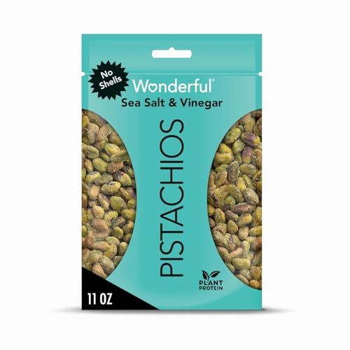 Wonderful Pistachios No Shells, Sea Salt &amp; Vinegar Flavored Nuts, 11 Ounce Resealable Bag, Protein Snacks, Gluten Free, Healthy Snacks