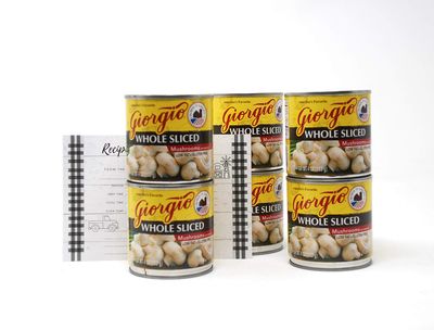 Giorgio Whole Sliced Mushrooms Bundle - 6 x 4 Oz Cans of Giorgio Mushrooms Sliced and Whole, Bundled with JFS Recipe Card