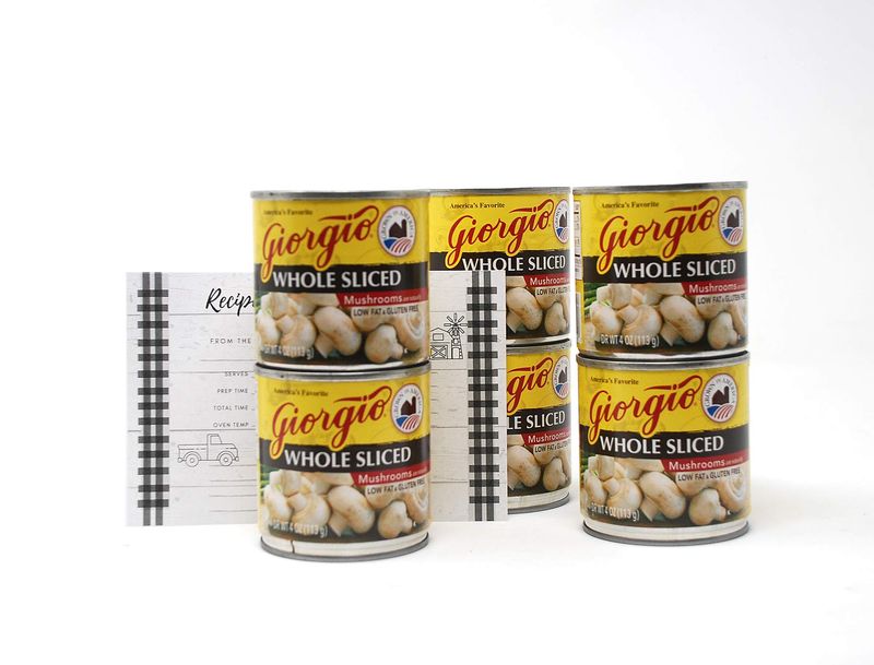 Giorgio Whole Sliced Mushrooms Bundle - 6 x 4 Oz Cans of Giorgio Mushrooms Sliced and Whole, Bundled with JFS Recipe Card