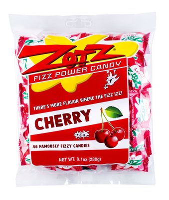 Zotz Fizz Power Candy Cherry - Fruit Flavored Hard Candy with a Fizzy Center | 230g Bag, Single Pack | Gluten-Free