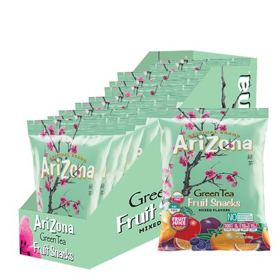 AriZona Green Tea Fruit Snacks, Gluten Free Mixed Fruit Gummy Chews 5 Ounce Individual Single Serve Bags, Green Tea,(Pack of 12)