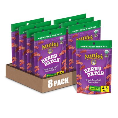 Annie&#39;s Organic Berry Patch Bunny Fruit-Flavored Snacks, Gluten Free, Resealable Pouch, 4.5 oz (Pack of 8)