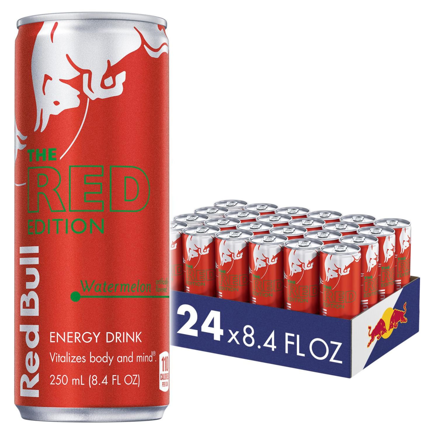 Red Bull Red Edition Energy Drink, Watermelon, with 80mg Caffeine plus Taurine &amp; B Vitamins, 8.4 Fl Oz, Pack of 24 Cans