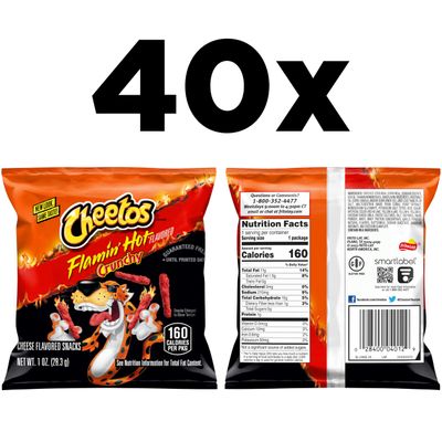 Cheetos Cheese Flavored Snacks, Flamin' Hot Crunchy, 1 Ounce (Pack of 40)