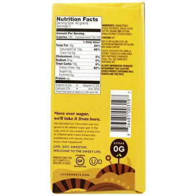 Lily's Sweets, 70% Cocoa Extra Dark Chocolate Bar, 2.8 Ounce