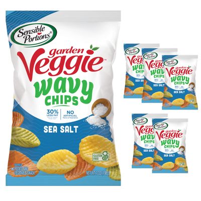 Sensible Portions Veggie Wavy Chips, Sea Salt Flavor, Gluten-Free Chips, 7 Ounce Bag, 6-Pack