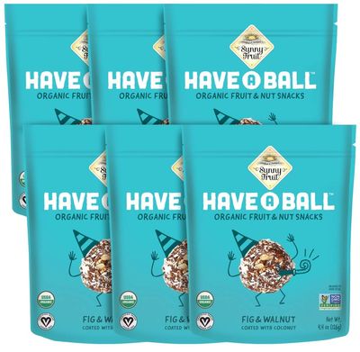 Sunny Fruit 100% RAW Fruit &amp; Nut Snacks, Fig &amp; Walnut, 6-Pack (9 Balls Per Bag) | Healthy, Convenient, On-the-Go Energy Balls | ORGANIC, VEGAN, GLUTEN-FREE, KOSHER, NO ADDED SUGAR