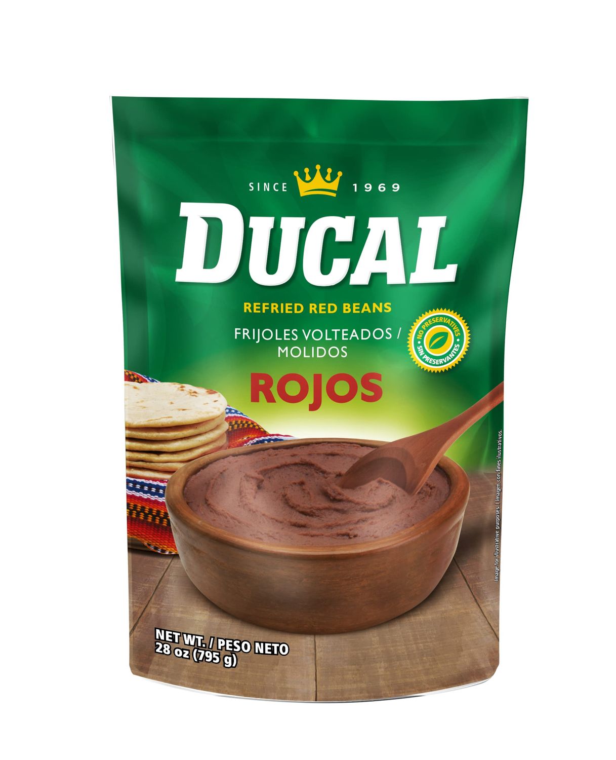Ducal Refried Red Beans Pouch 28 Oz Pack of 12 - Microwaveable Goya Instant Red Refried Beans Vegetarian Doy Pack - Gluten Free Cholesterol Free - Good Source of Fiber Protein &amp; Iron