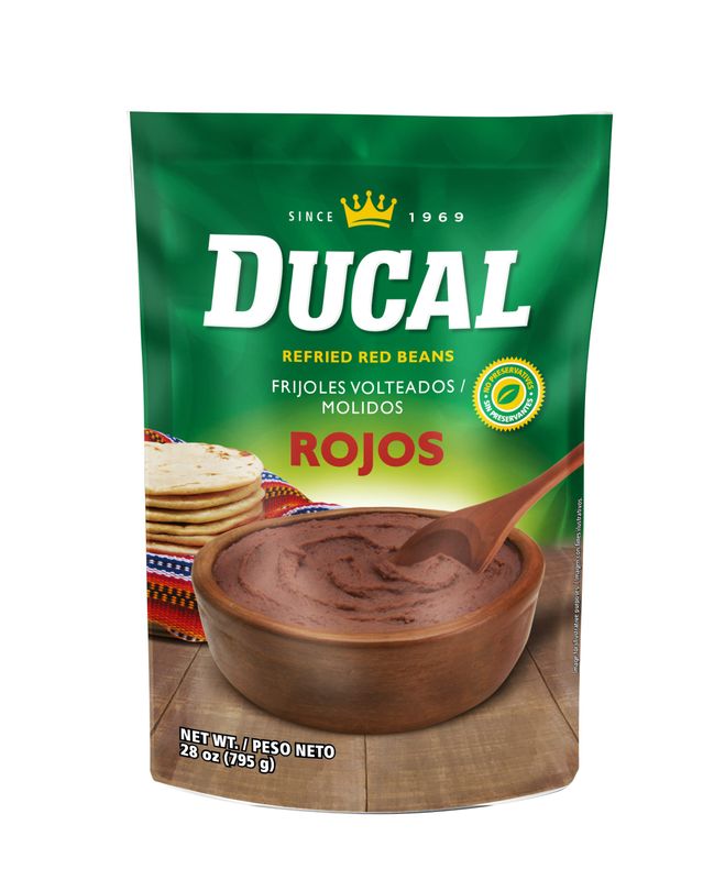 Ducal Refried Red Beans Pouch 28 Oz Pack of 12 - Microwaveable Goya Instant Red Refried Beans Vegetarian Doy Pack - Gluten Free Cholesterol Free - Good Source of Fiber Protein &amp; Iron