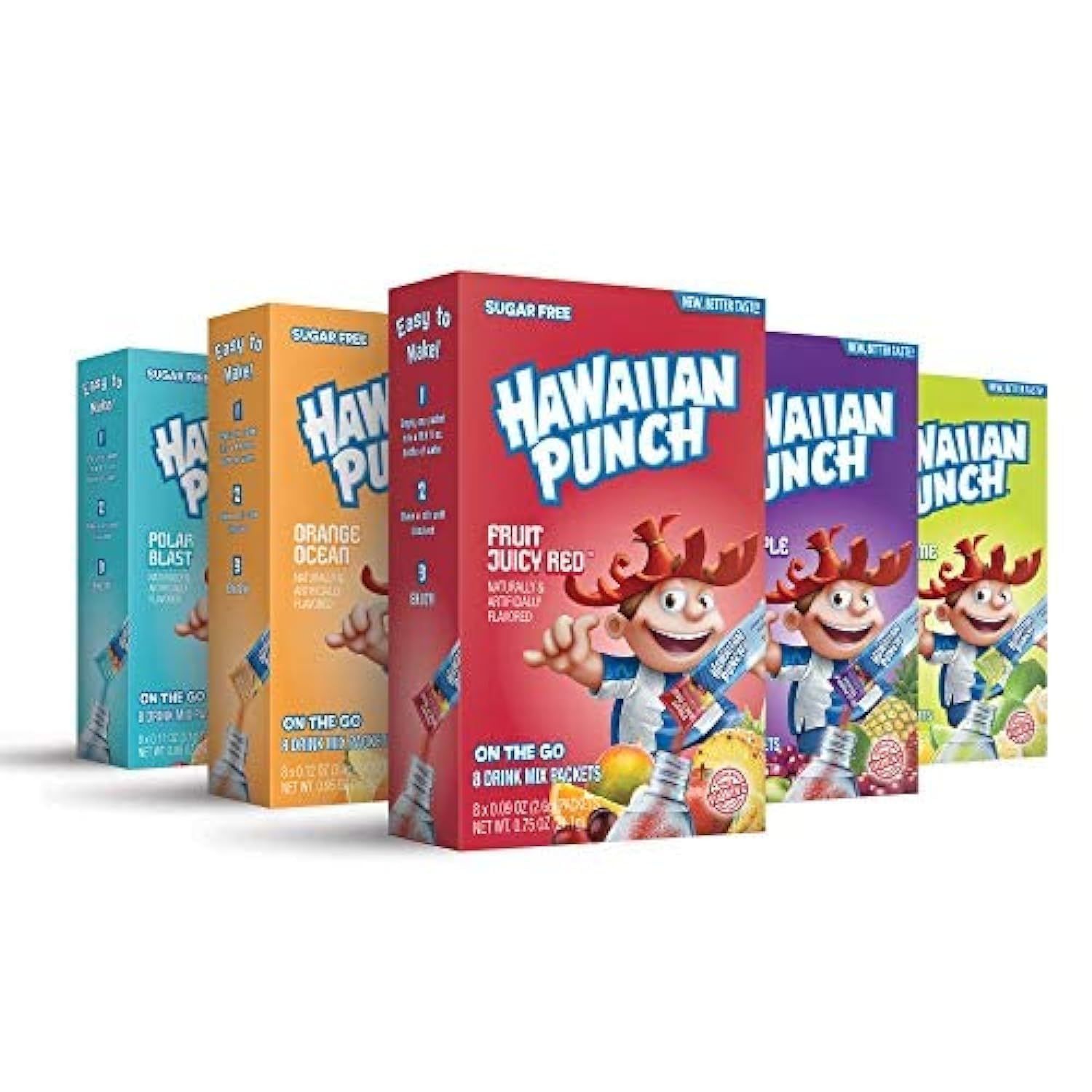 Hawaiian Punch, Kid&#39;s Choice Variety Pack- Powder Drink Mix - (5 boxes, 40 sticks) - Sugar Free &amp; Delicious, Excellent source of Vitamin C