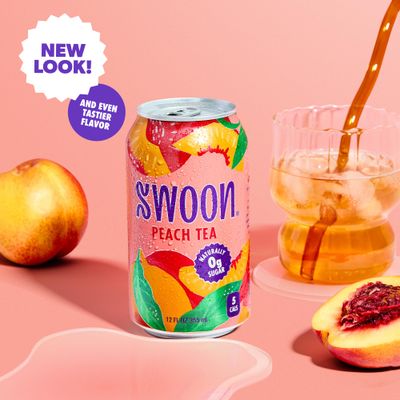 Swoon Peach Tea - Sugar Free Fruit Tea, Low Carb, Paleo-Friendly, Gluten Free Iced Tea - Flavored Tea Keto Drinks Made with Organic Black Tea and Sweetened by Monk Fruit and Stevia (Pack of 12)