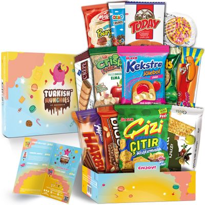 Midi International Snack Box | Premium Exotic Foreign Snacks | Unique Snack Food Gifts Included | Light Blue Space Theme | Candies from Around the World | 12 Full-Size + 1 Bonus Snacks