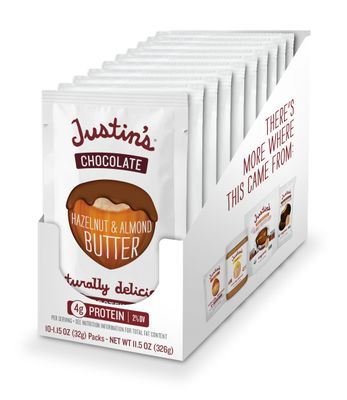 Justin&#39;s Chocolate Hazelnut &amp; Almond Butter Squeeze Pack, Organic Cocoa, Gluten-free, Responsibly Sourced, Packaging May Vary, 1.15 Ounce (Pack of 10)