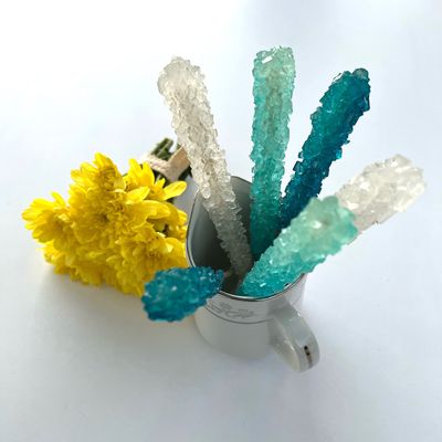Classic Rock Candy Sticks, Sugar Rock Crystal Lollipops, Individually Wrapped (Pack of 12, Frozen Ice (Blue, White &amp; Light Blue))