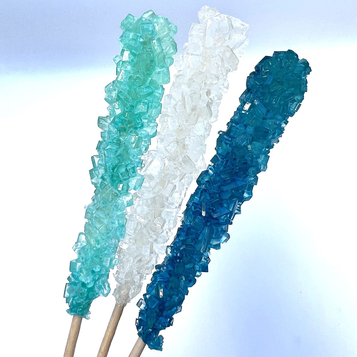 Classic Rock Candy Sticks, Sugar Rock Crystal Lollipops, Individually Wrapped (Pack of 12, Frozen Ice (Blue, White &amp; Light Blue))