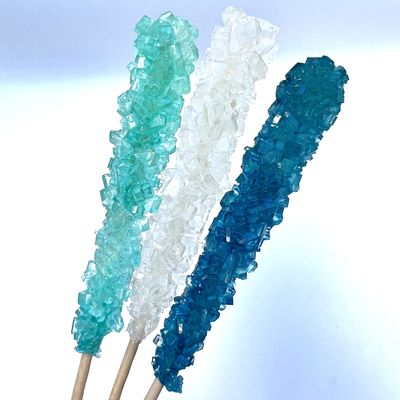 Classic Rock Candy Sticks, Sugar Rock Crystal Lollipops, Individually Wrapped (Pack of 12, Frozen Ice (Blue, White &amp; Light Blue))